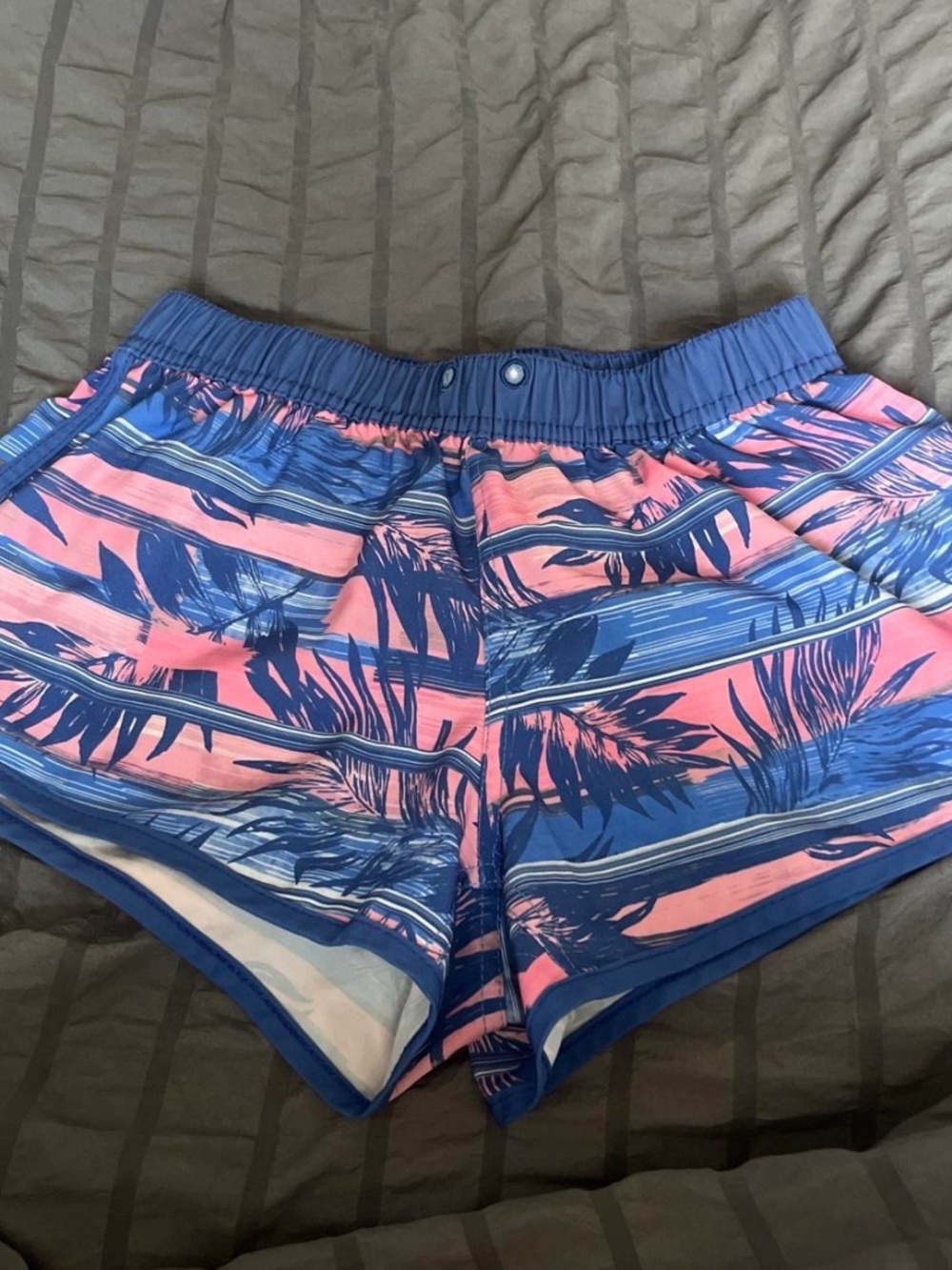 Women’s Pink and Blue Tropical Athletic Shorts with Elastic Waistband